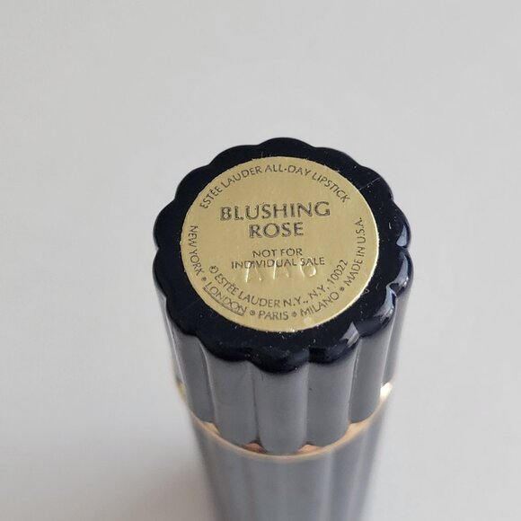 Estee Lauder All Day Lipstick BLUSHING ROSE Navy Blue Ribbed Tube Full Size - Picture 5 of 5